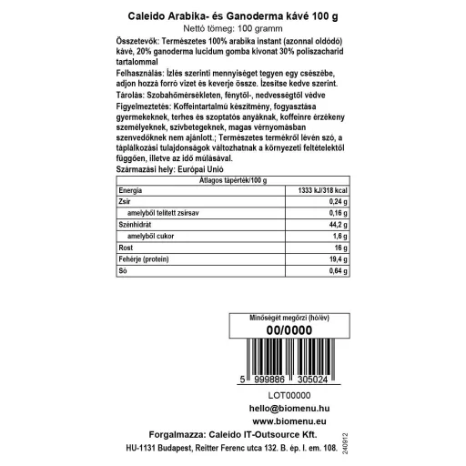 Caleido Arabica a Ganoderma Káva 100 g označení