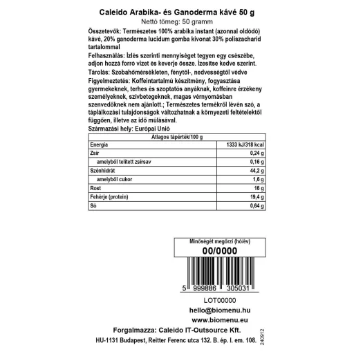 Caleido Arabica a Ganoderma Káva 50 g označení