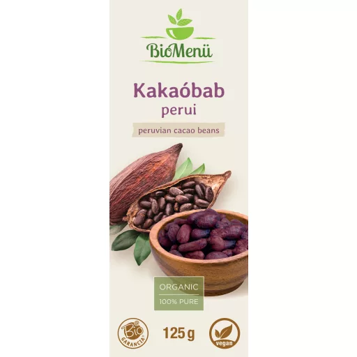 BioMenü bio Kakaové Boby peruánské 125 g označení