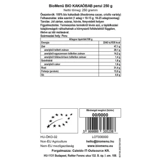 BioMenü bio Kakaové Boby peruánské 250 g obrázek produktu