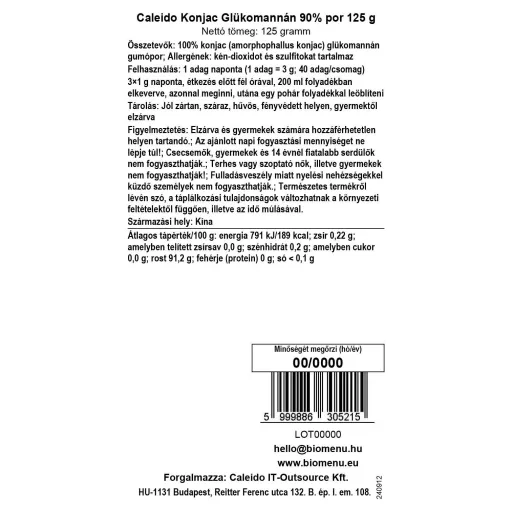 Caleido Konjac Glukomannan 90% prášek 125 g datový štítek