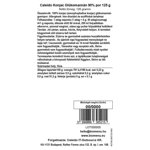 Caleido Konjac Glukomannan 90% prášek 125 g datový štítek