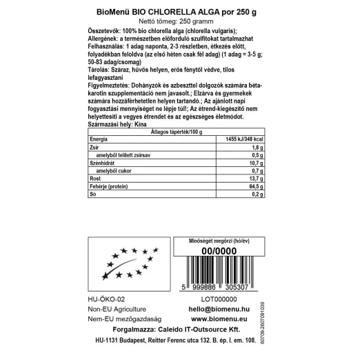 BioMenü bio Chlorella prášek 250 g datový štítek