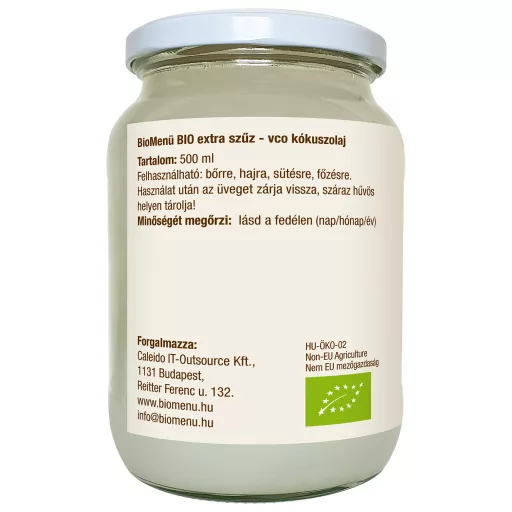 BioMenü bio Kokosový Olej extra panenský vco 500 ml datový štítek