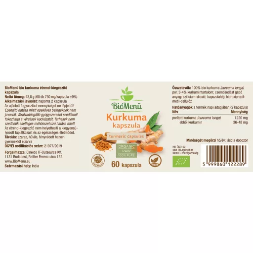 BioMenü bio Kurkuma kapsle 60 ks označení