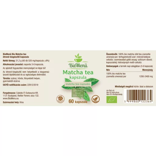 BioMenü bio Matcha Čaj kapsle 60 ks označení