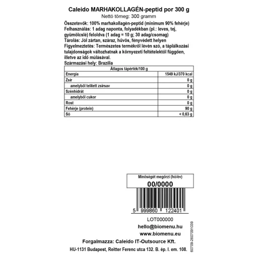 Caleido Hovězí Kolagen peptidový prášek 300 g datový štítek