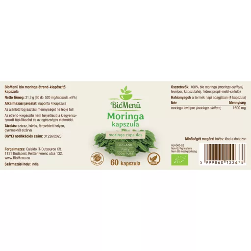 BioMenü bio Moringa kapsle 60 ks označení