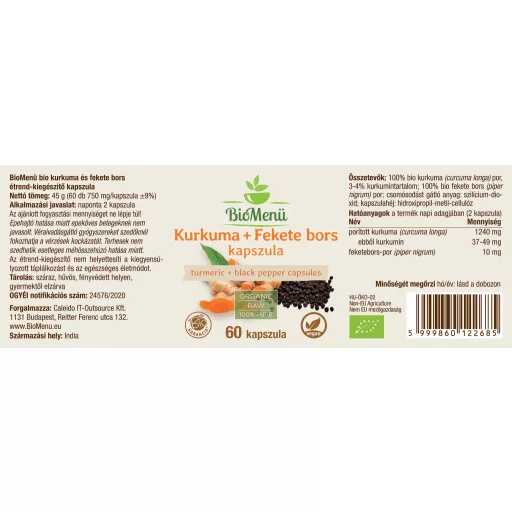 BioMenü bio Kurkuma + Černý Pepř kapsle 60 ks označení