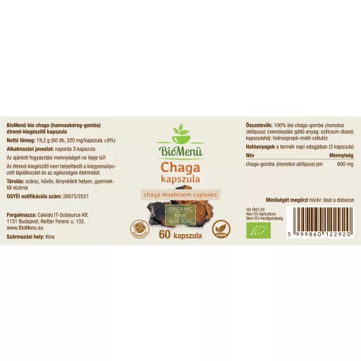BioMenü bio Chaga houba kapsle 60 ks označení