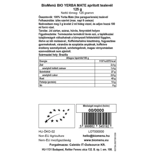BioMenü Bio Yerba Maté řezané čajové lístky 125 g BLÍZKO DATA EXPIRACE