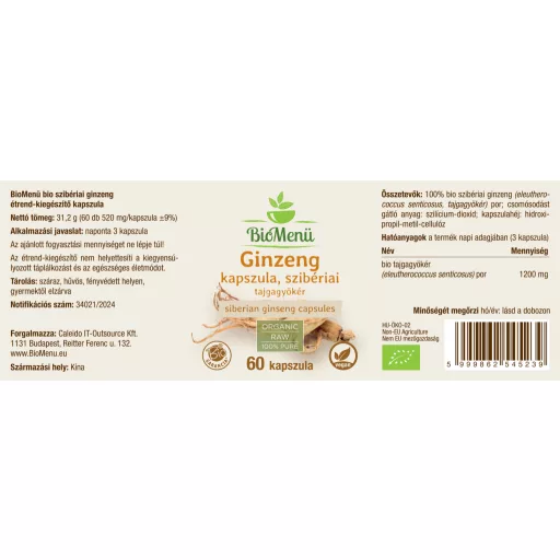 BioMenü bio Ženšen Sibiřský kapsle 60 ks označení