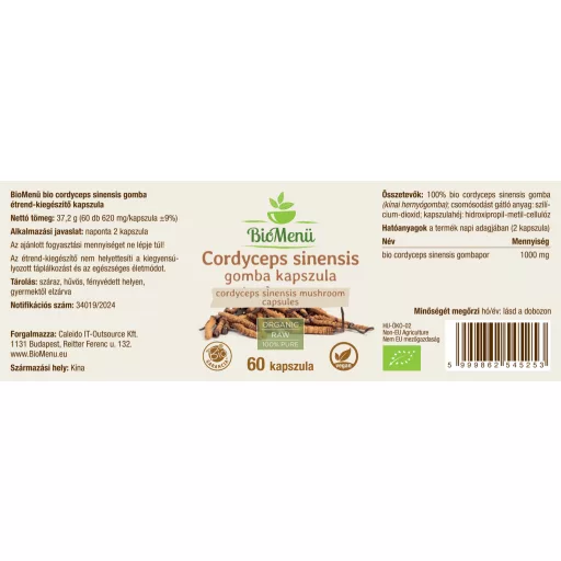 BioMenü Bio Cordyceps sinensis Houbový kapsle 60 ks označení