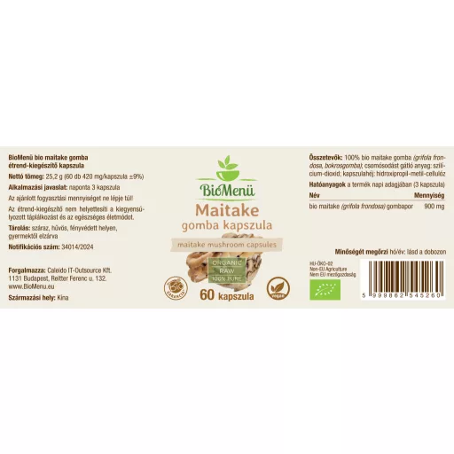 BioMenü Bio Maitake Houbový kapsle 60 ks označení