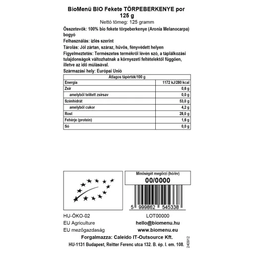 BioMenü Bio Arónie prášek 125 g datový štítek