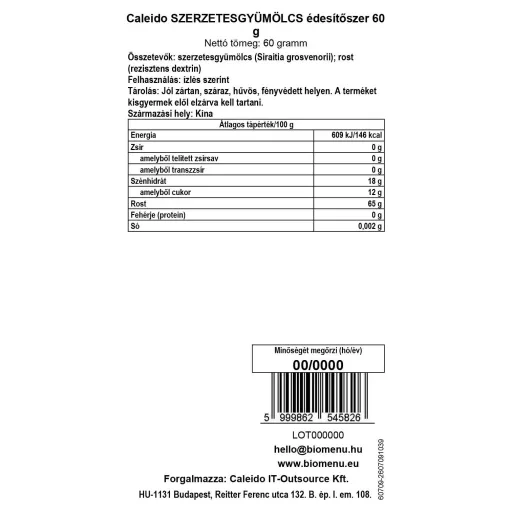 Caleido Mnišské ovoce sladidlo 60 g datový štítek